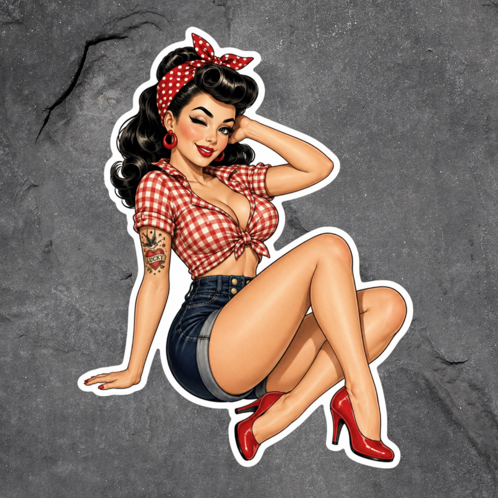 Rockabilly Sticker Vinyl Decal Retro Pinup Girl Red Heels Tattoo Vintage
