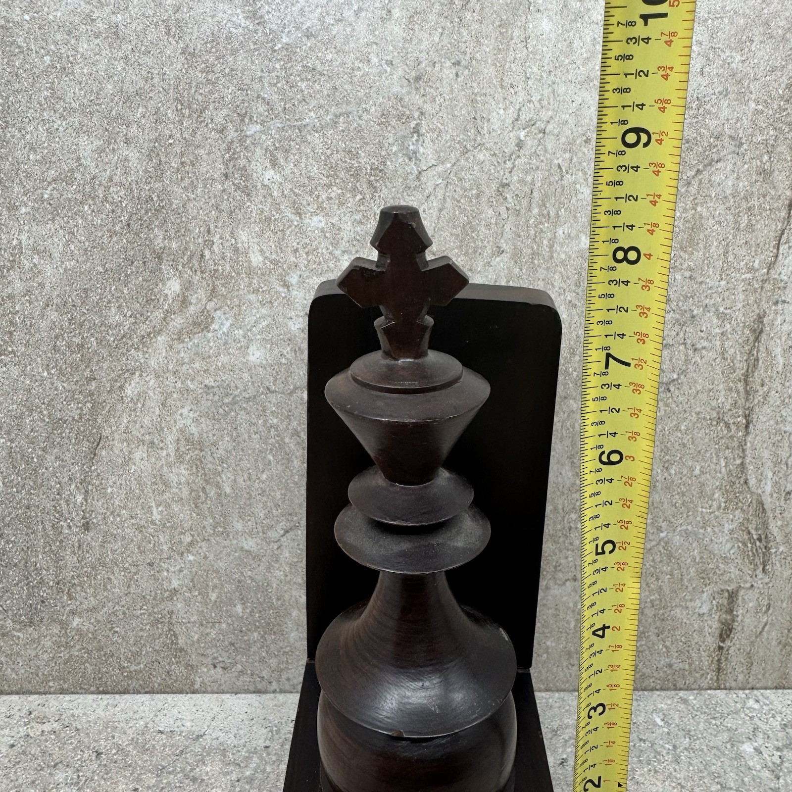 Vintage Mid-Century Mahogany Chess Piece Bookends – King & Queen Pair RARE HTF