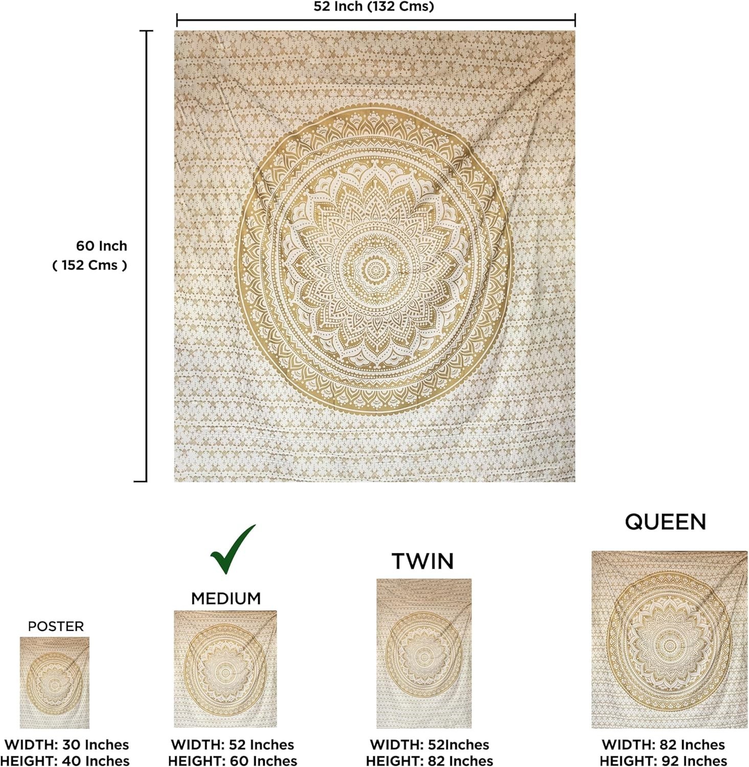 100% Organic Cotton Mandala Tapestry – Ideal for Yoga & Meditation, 52×60