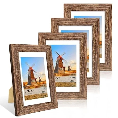 4×6 Picture Frame Set of 4, 4 x 6 Wood Photo Frames with 4×6-4Pack Rustic Brown