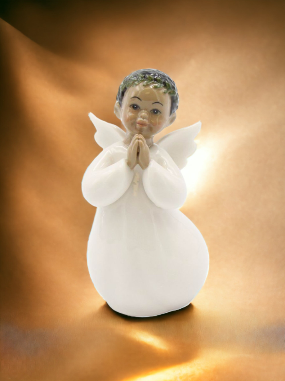Ceramic African American Guardian Angel Boy Figurine, Home Décor, Religious Déco