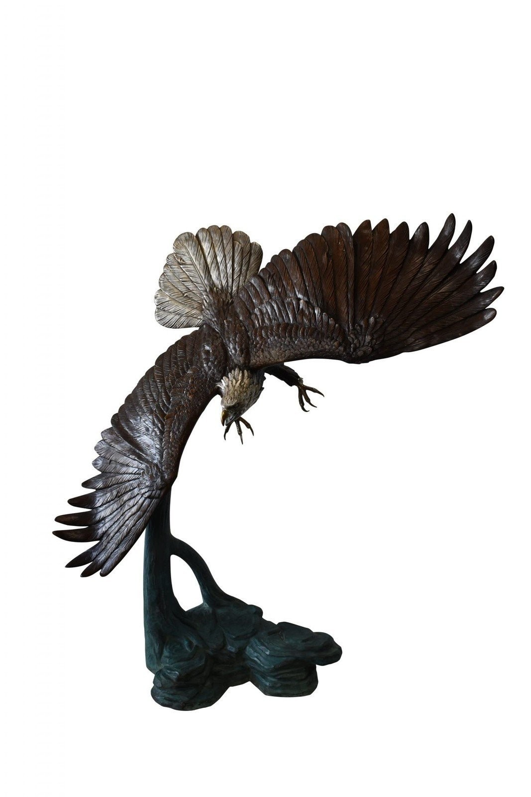 Giant Eagle in Action Looking for His Prey Bronze Statue Size: 78″ x 28″ x 74″H