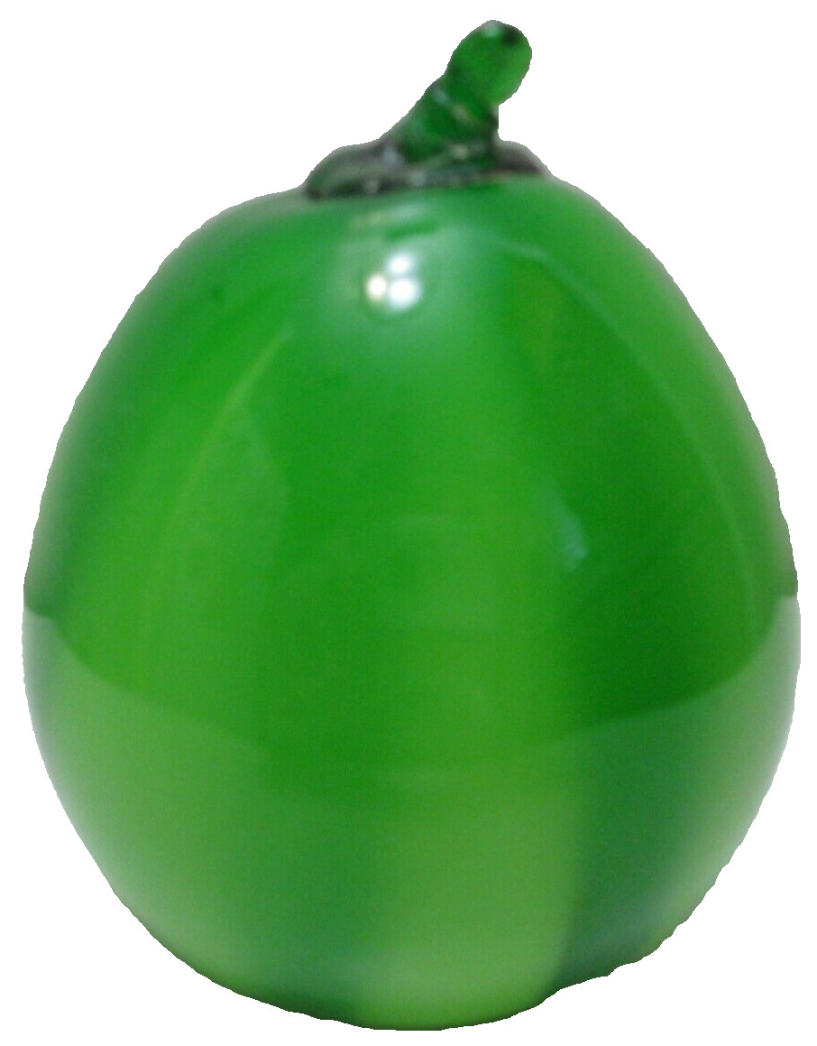 Decorative Vegetable or Fruit Art Glass Green Striped Melon Gourd Stem 4 5/8″ T