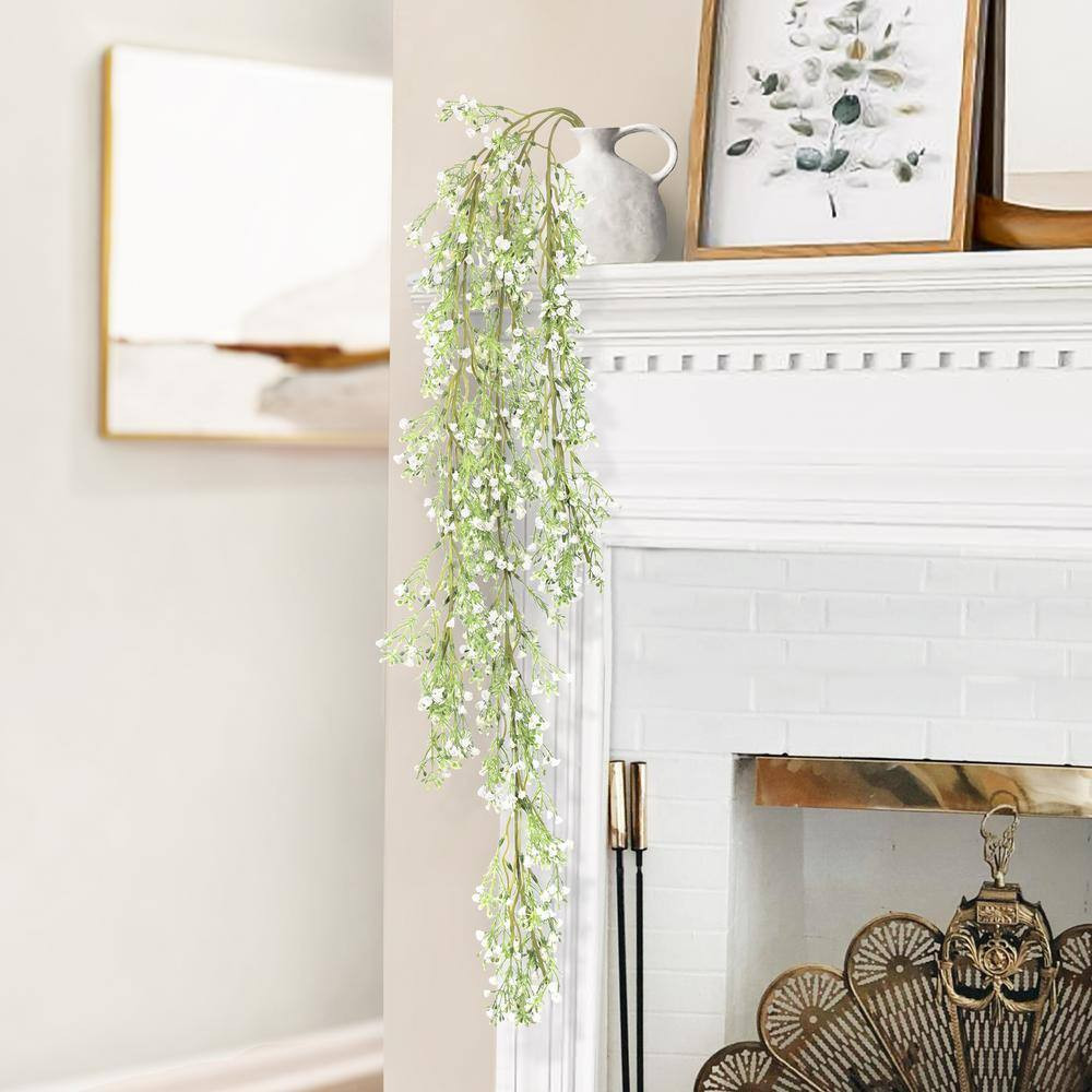 42 In. Deluxe White Artificial Baby’S Breath Gypsophila Flower Stem Hanging Spra