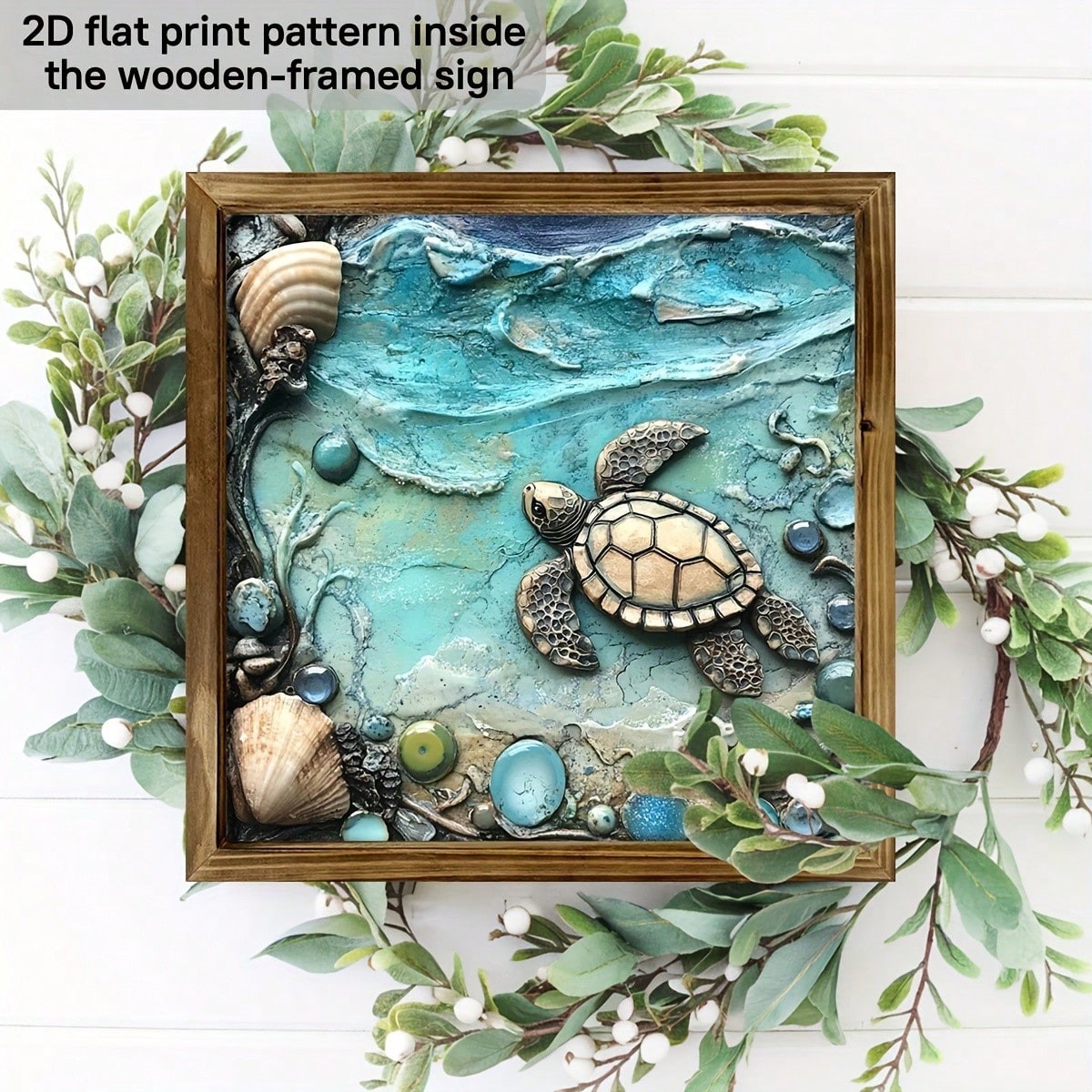 3D Relief Sea Turtle Seashell Ocean Wooden Plaque Coastal Bathroom Wall Decor