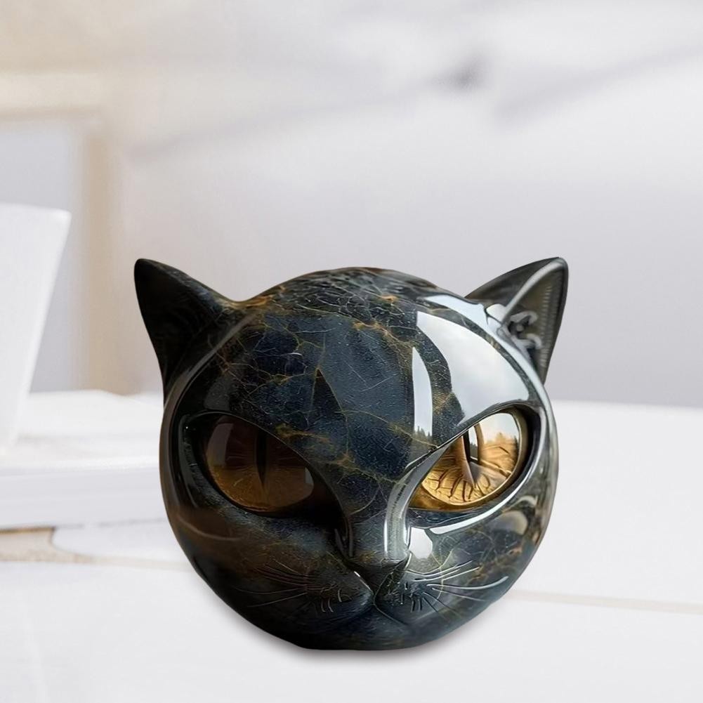 Luxury Black Cat Stone Sculpture Resin Ornament Elegant for Desktop Home Decor