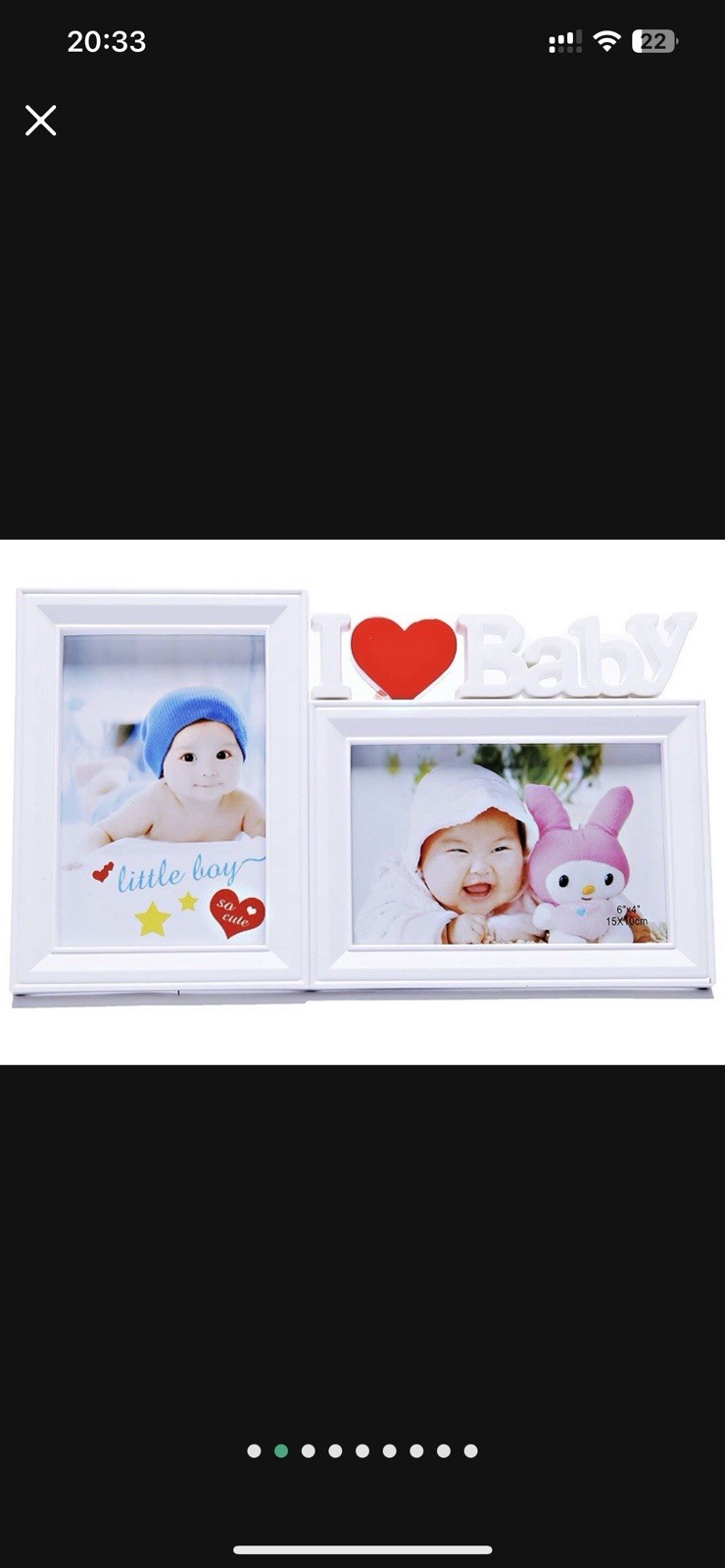 Premium Plastic Double 4×6 Photo Frame,”I Love Baby” fit Two 4×6 in Size Photos