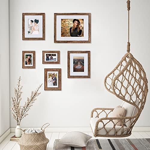 5×7 Picture Frame Set of 2, Made of Real Glass and Wooden 5×7 in Rustic Brown