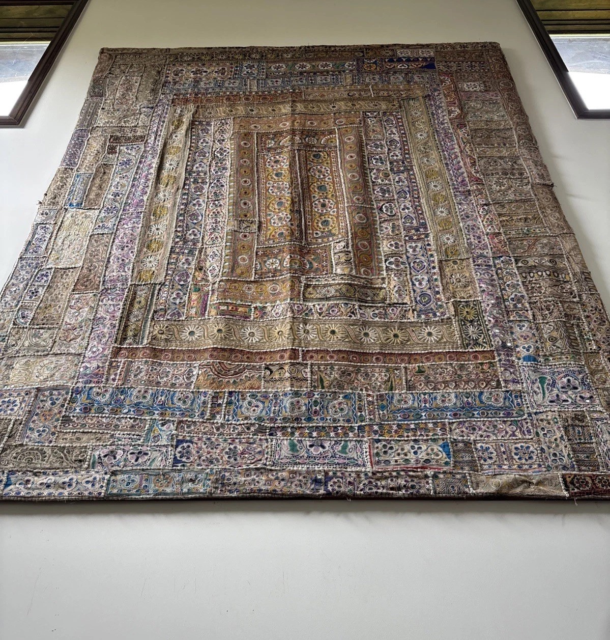 Large 6.5×9’ Antique INDIAN PATCHWORK TAPESTRY Embroidered WALL HANG KATCHI Rug