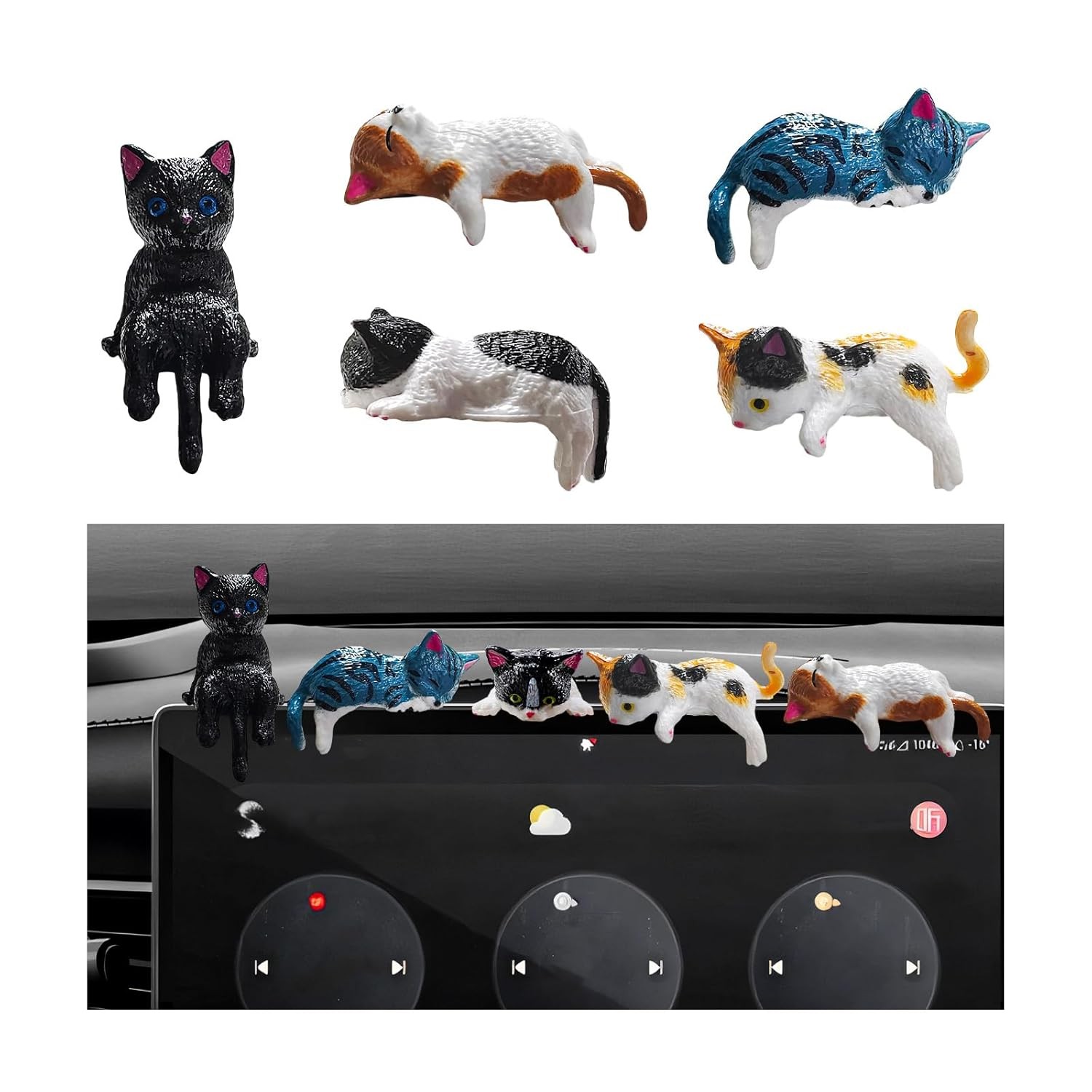 5PCS Cute Cat Dashboard Decoration Mini Resin Kitten Figurine Car Ornament