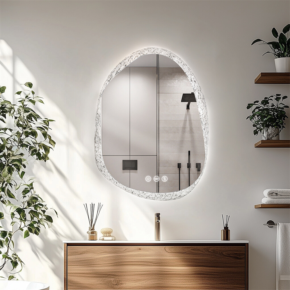 Irregular Wall LED Mirror Clear-crystal Glass Frame Vanity Mirror with Backlit