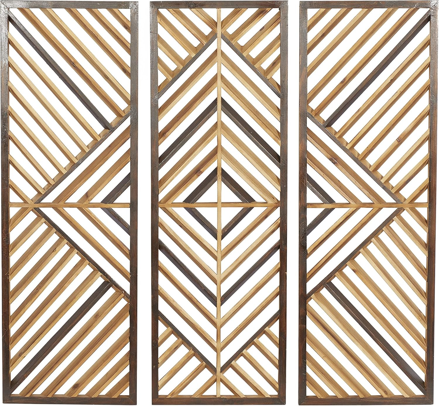 Set of 3 Brown Wood Geometric Wall Art Sculptures, 12″W x 35″H