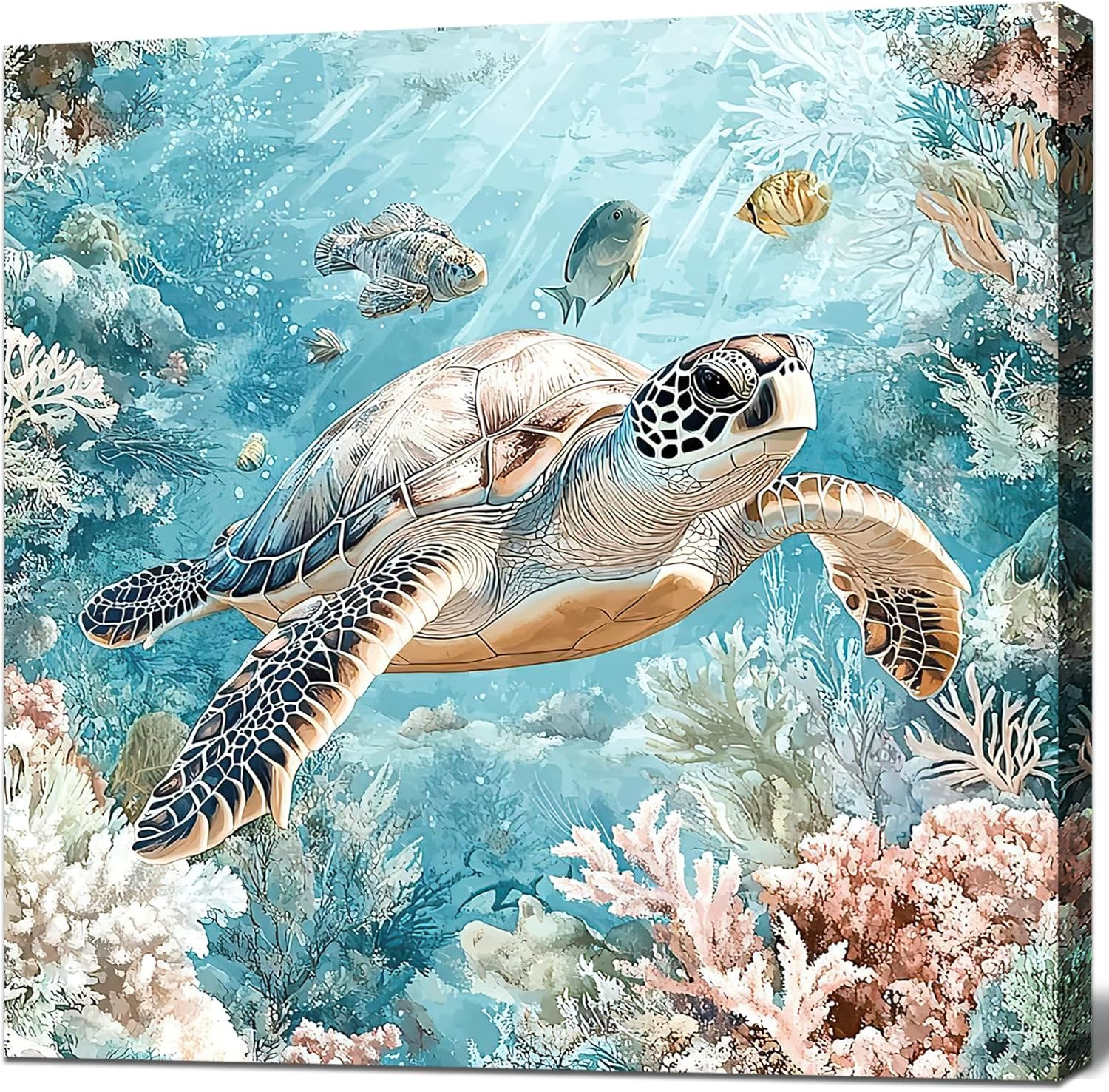 Sea Turtle Bathroom Wall Decor Ocean Theme Framed Canvas Wall Art Coastal Nautic