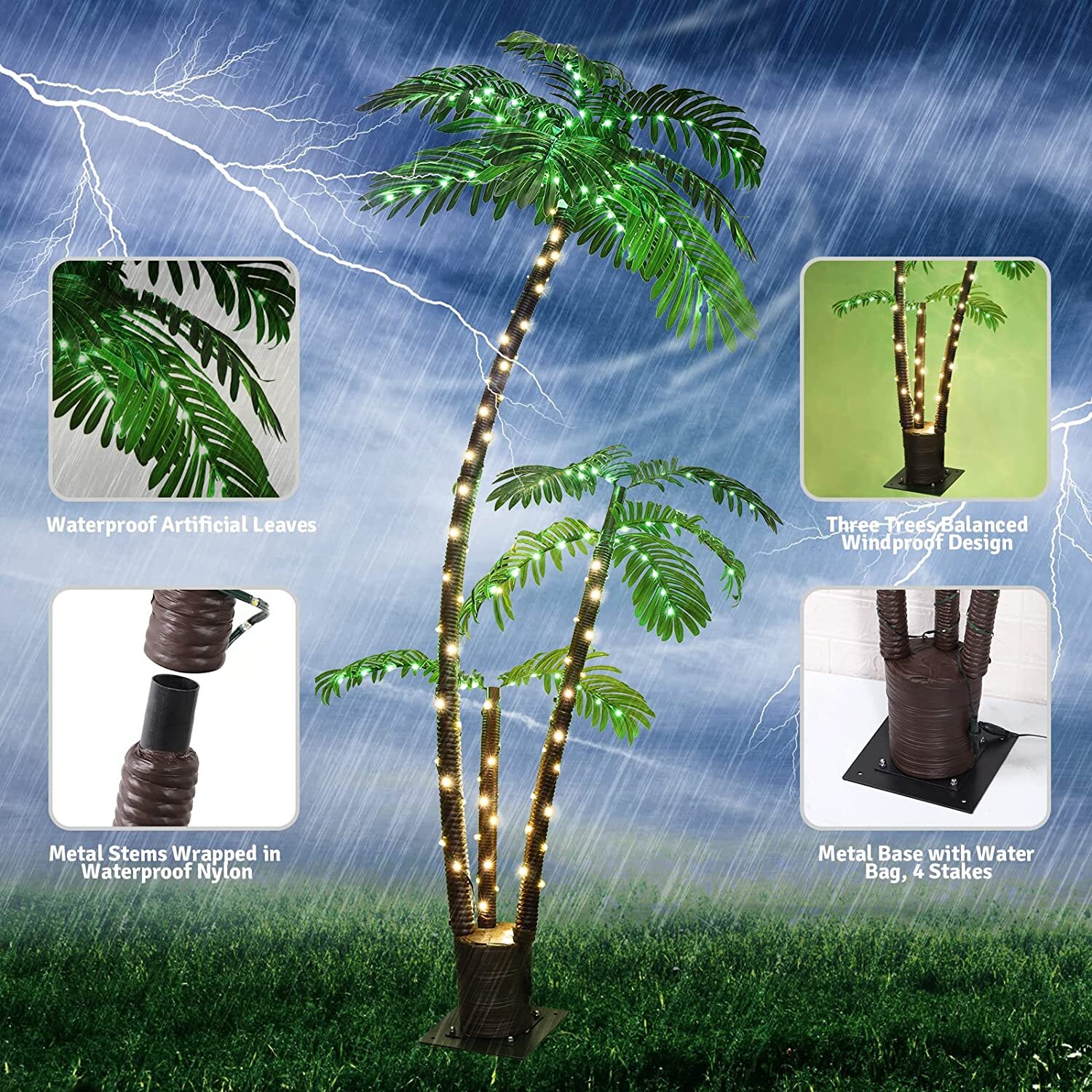 Artificial Lighted Palm Tree LED Lights Decoration 6ft for Home Patio Party Xmas