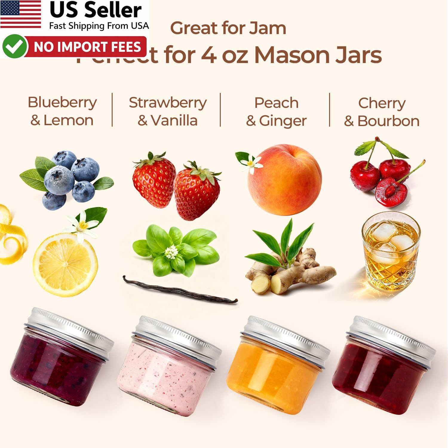 ComSaf Mini Mason Jars 4oz 8 Pack Regular Mouth Small Glass Canning Jar FROM USA
