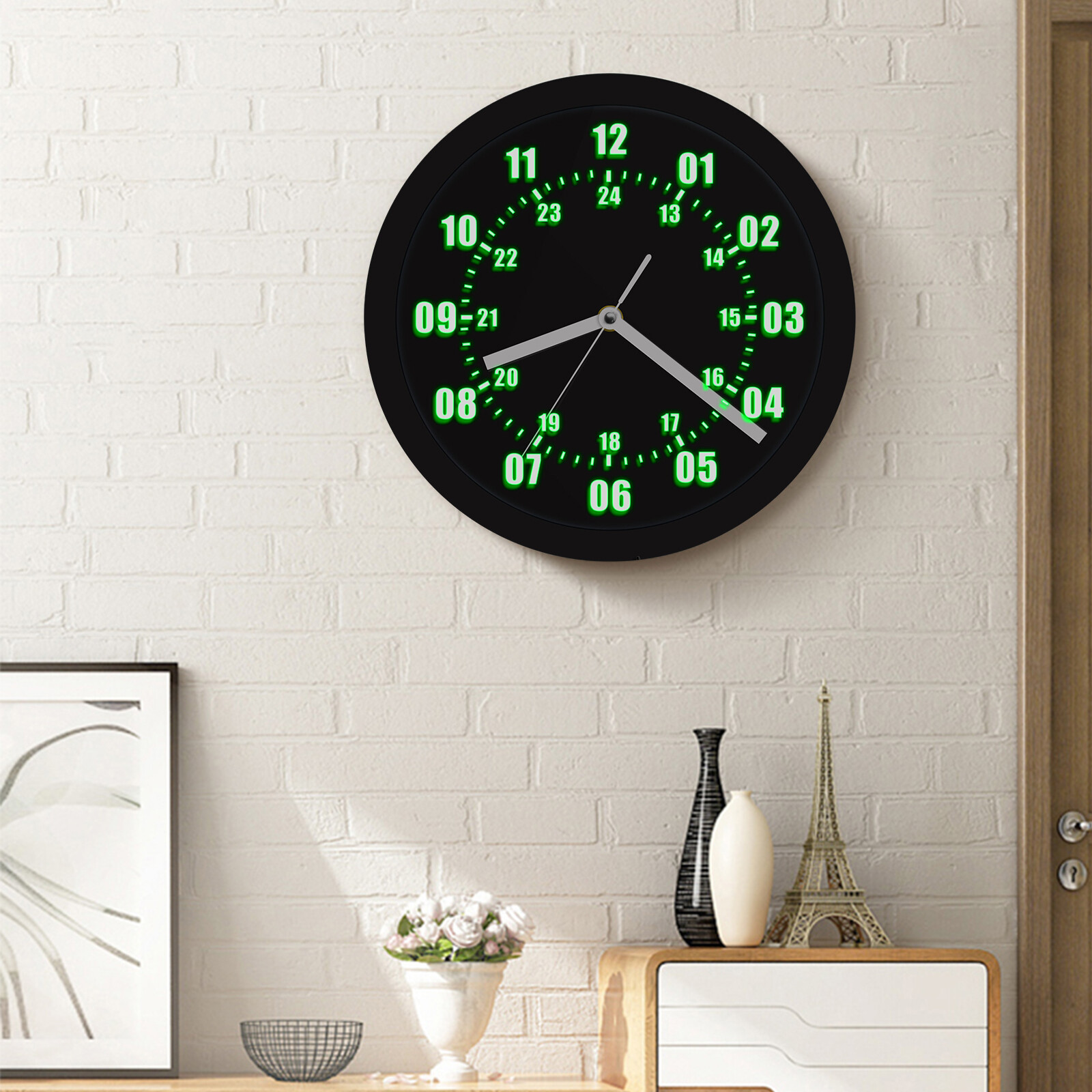 Military Time 12/24 Hours Display Wall Clock Watch Style with LED Backlight