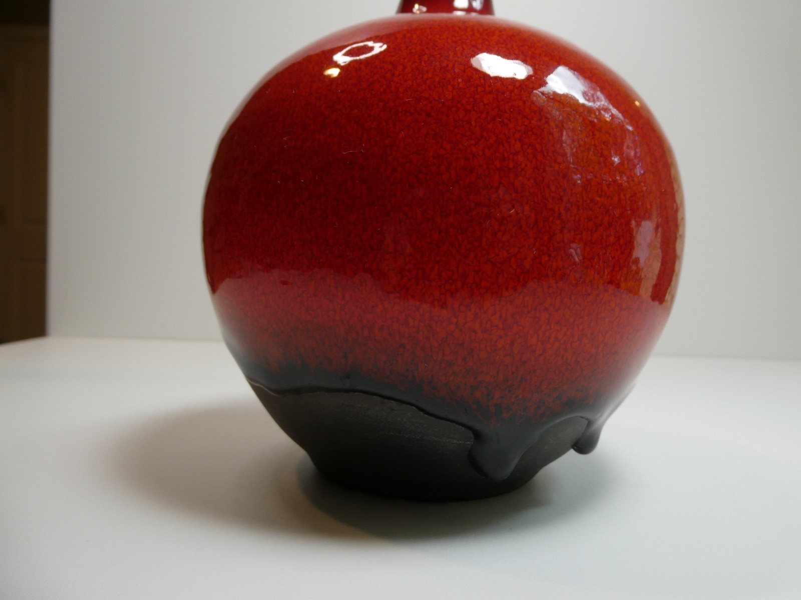 Crate & Barrel Red & Black ceramic vase combination glossy with matte finish