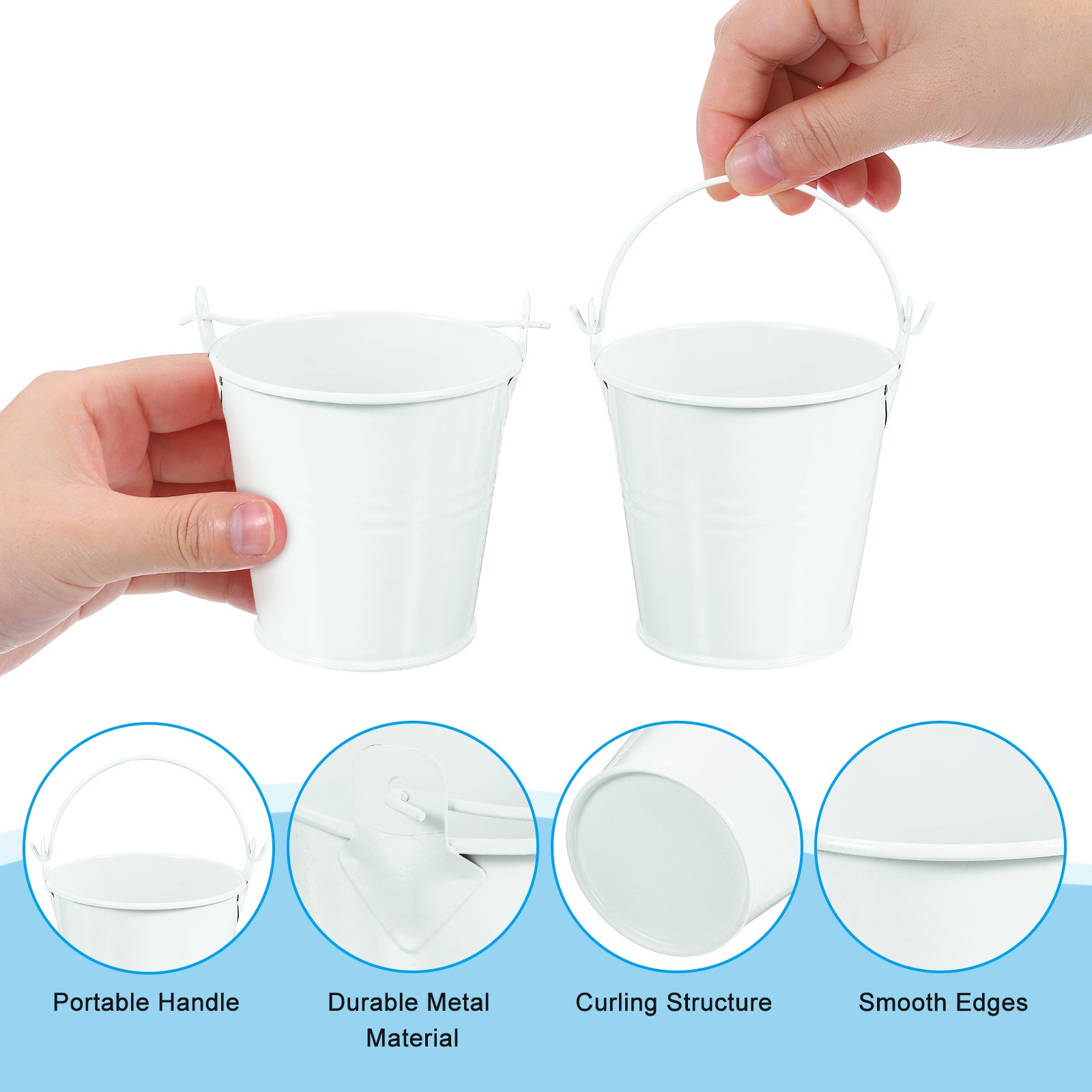 8 Pcs 3″x3″ Small Metal Buckets Mini Galvanized Easter Buckets White