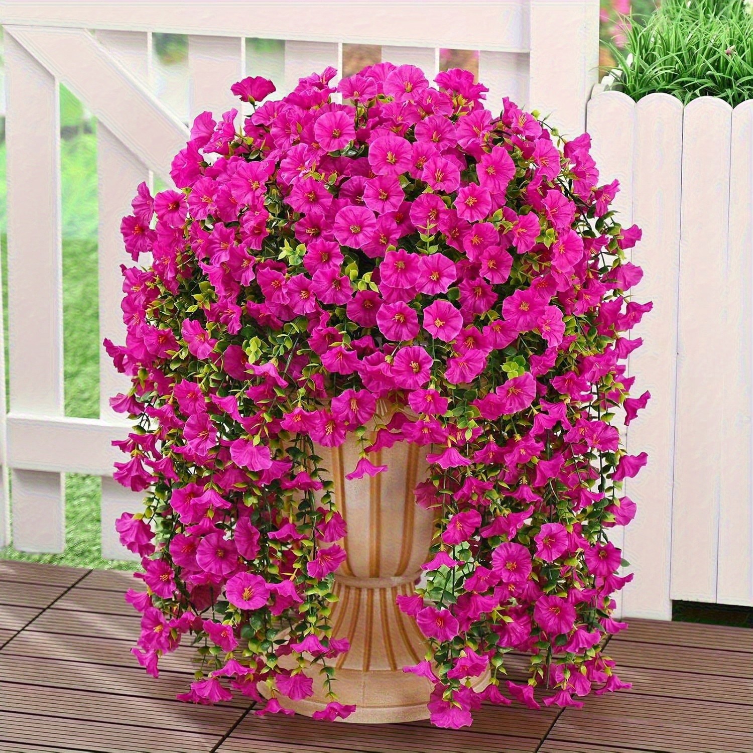 4Pcs UV Resistant Artificial Hanging Morning Glory Flower Faux Vine Garden Decor