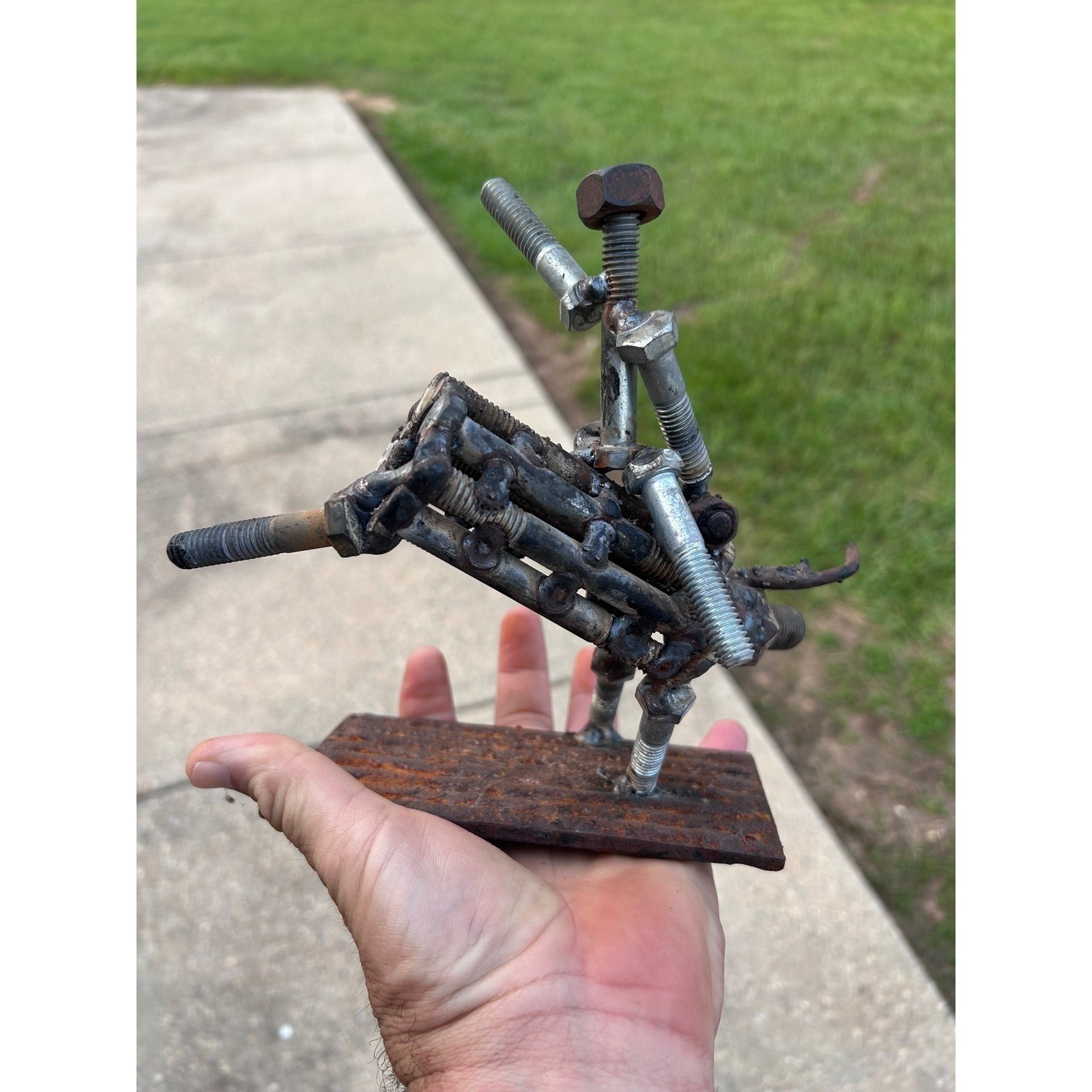 Handmade Scrap Metal Bull Rider Sculpture Welded Bolt Art Rodeo Figurine Decor