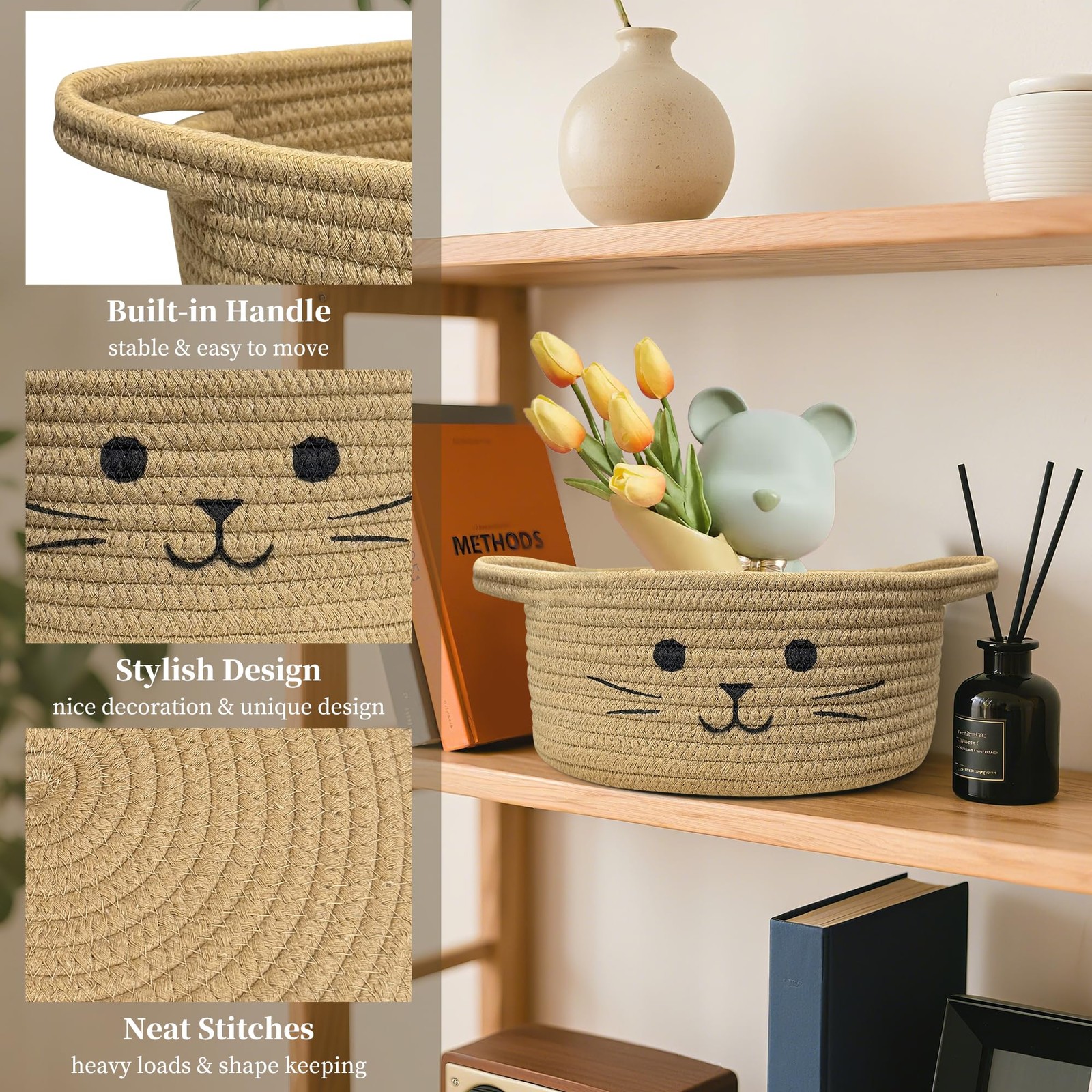 BYLSSNUK 9.8″ x 4″ Small Cat Toy Basket – Baskets for Gifts 9.8″D x 4″H, Jute