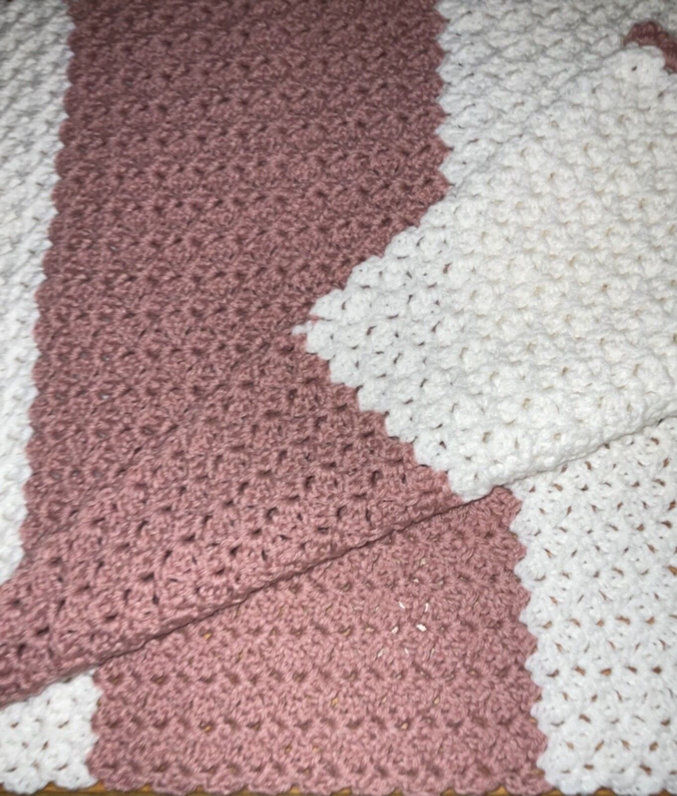 Rose & White Colorblock Afghan Throw – Handmade