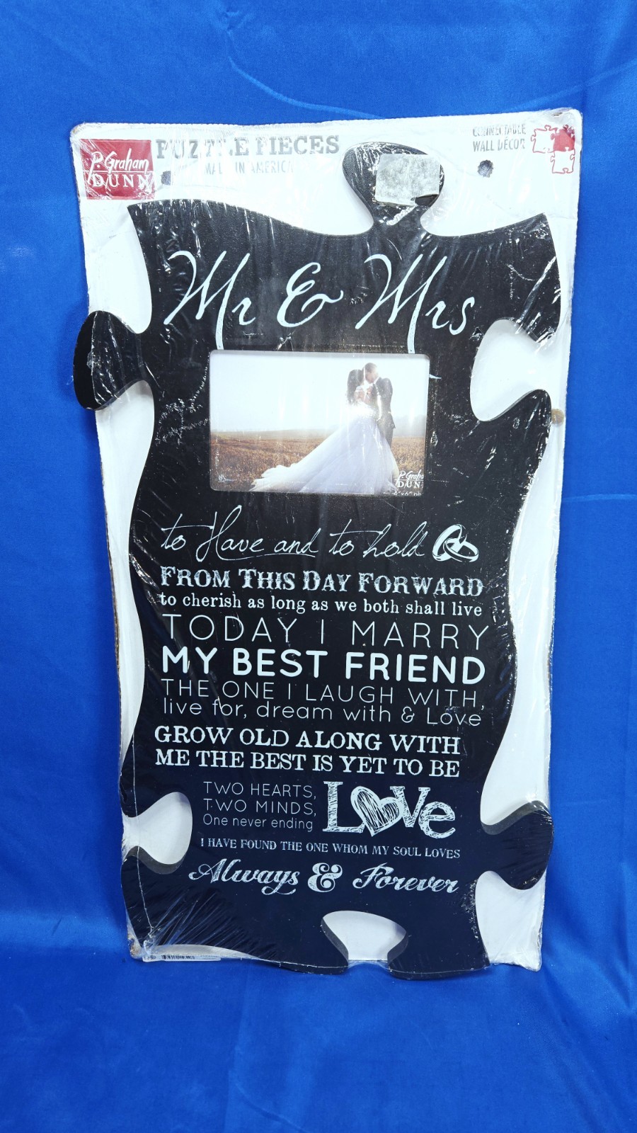 P. Graham Dunn Puzzle Piece Wall Decor Mr & Mrs Wedding Love Art 12”x22” Black