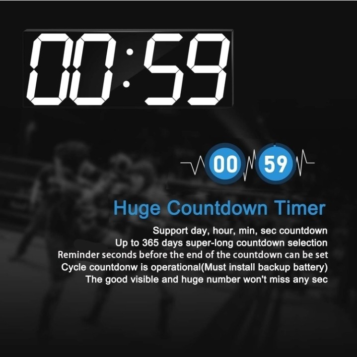 Large LED Wall Clock Remote Control Auto Dimmer Countdown Timer White Display