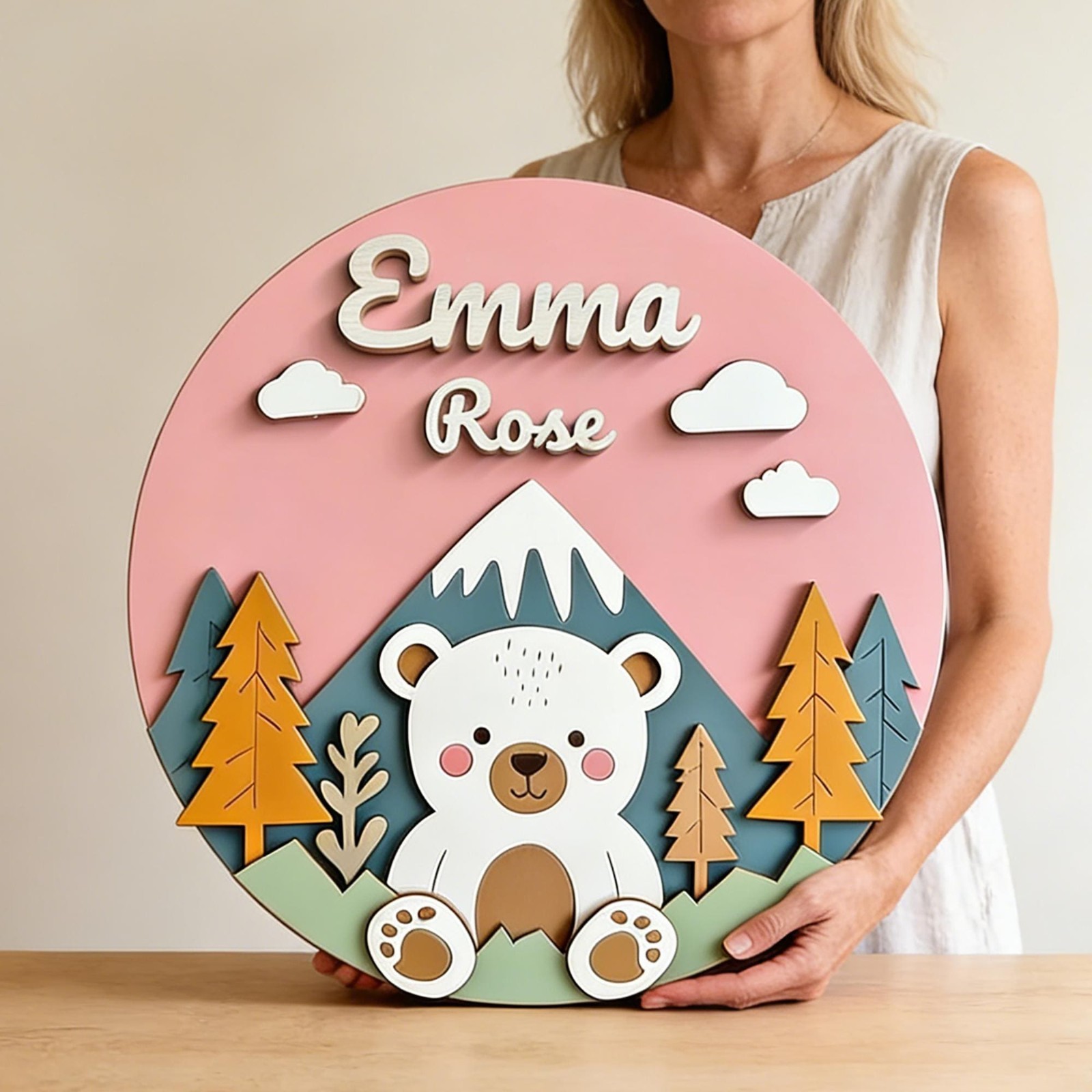Personalized 3D Woodland Animal Wooden Name Sign – Nursery Decor, Baby Boy Gift