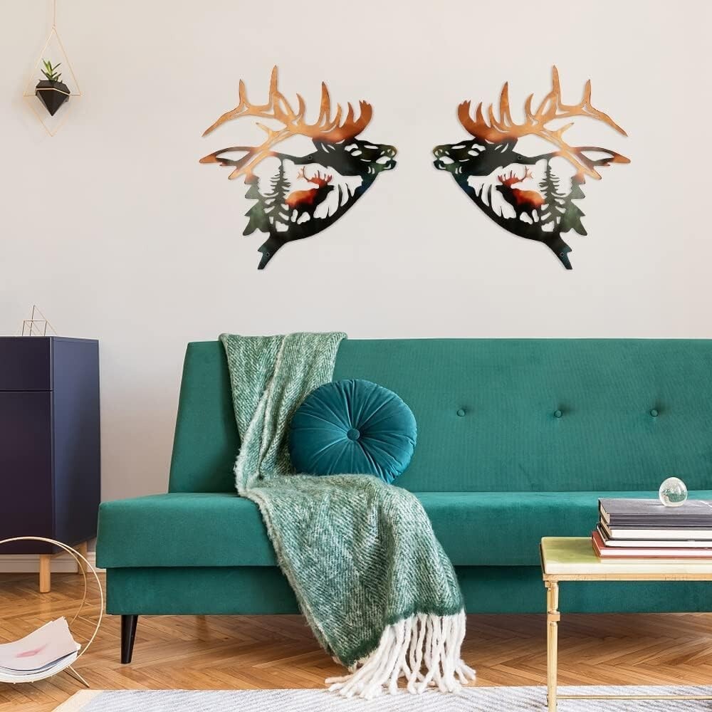 Set of 2 Elk Wall Art Decor Deer Metal Wall Decor Rustic Cabin Hunting Decor Met