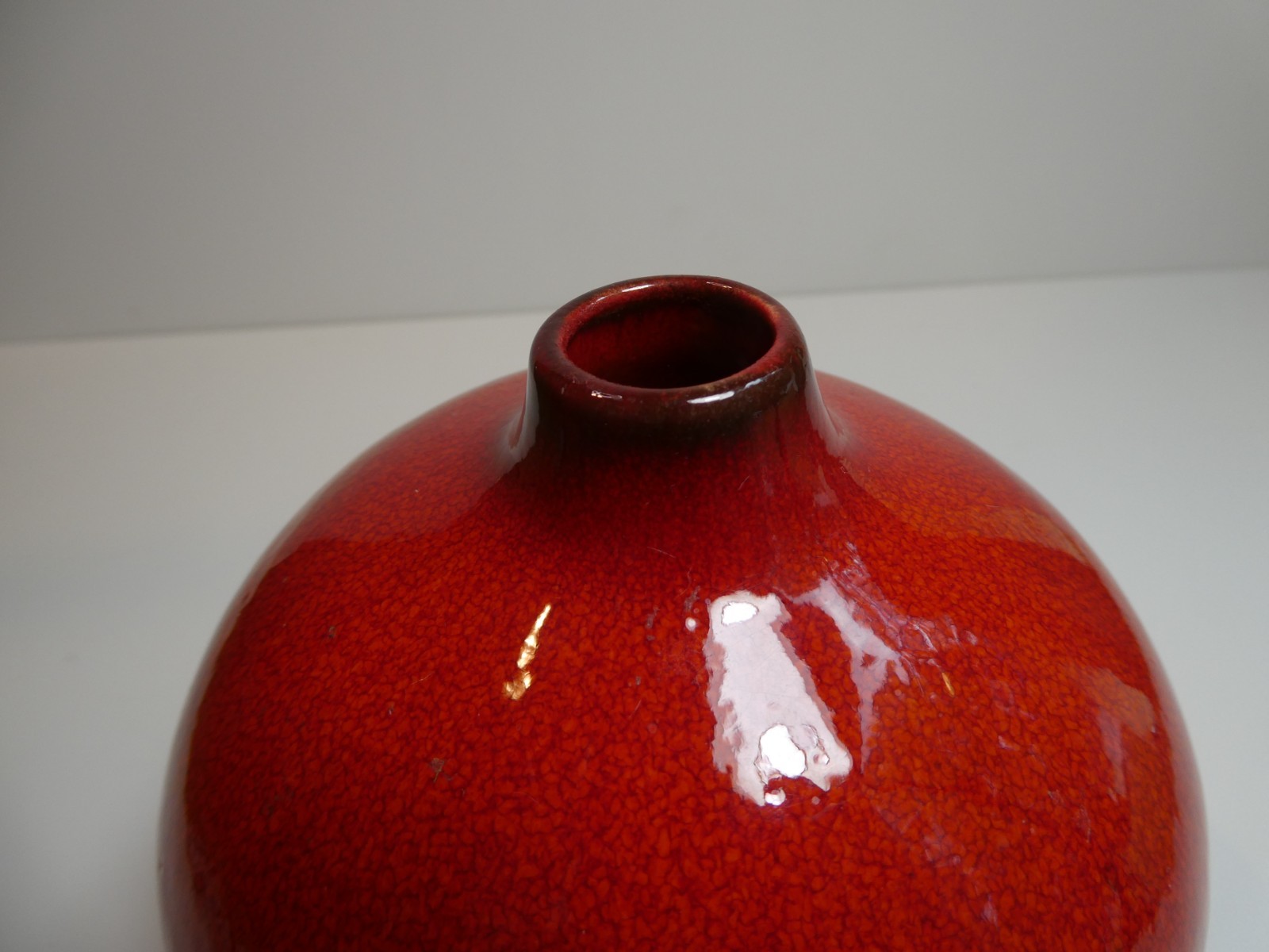 Crate & Barrel Red & Black ceramic vase combination glossy with matte finish