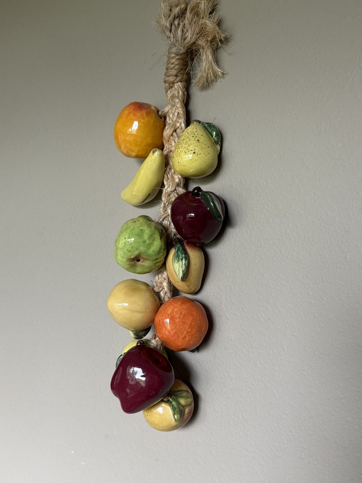 Vintage Ceramic Fruit on Rope Hanging Wall Art Kitchen Decor MCM Farmhouse