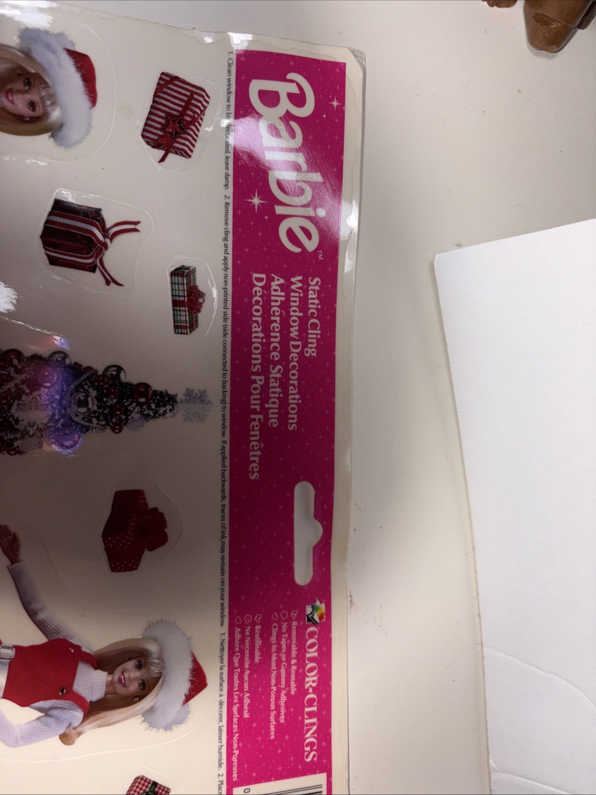 Barbie Static Cling Window Decor Winter Snow Christmas Mattel 1999