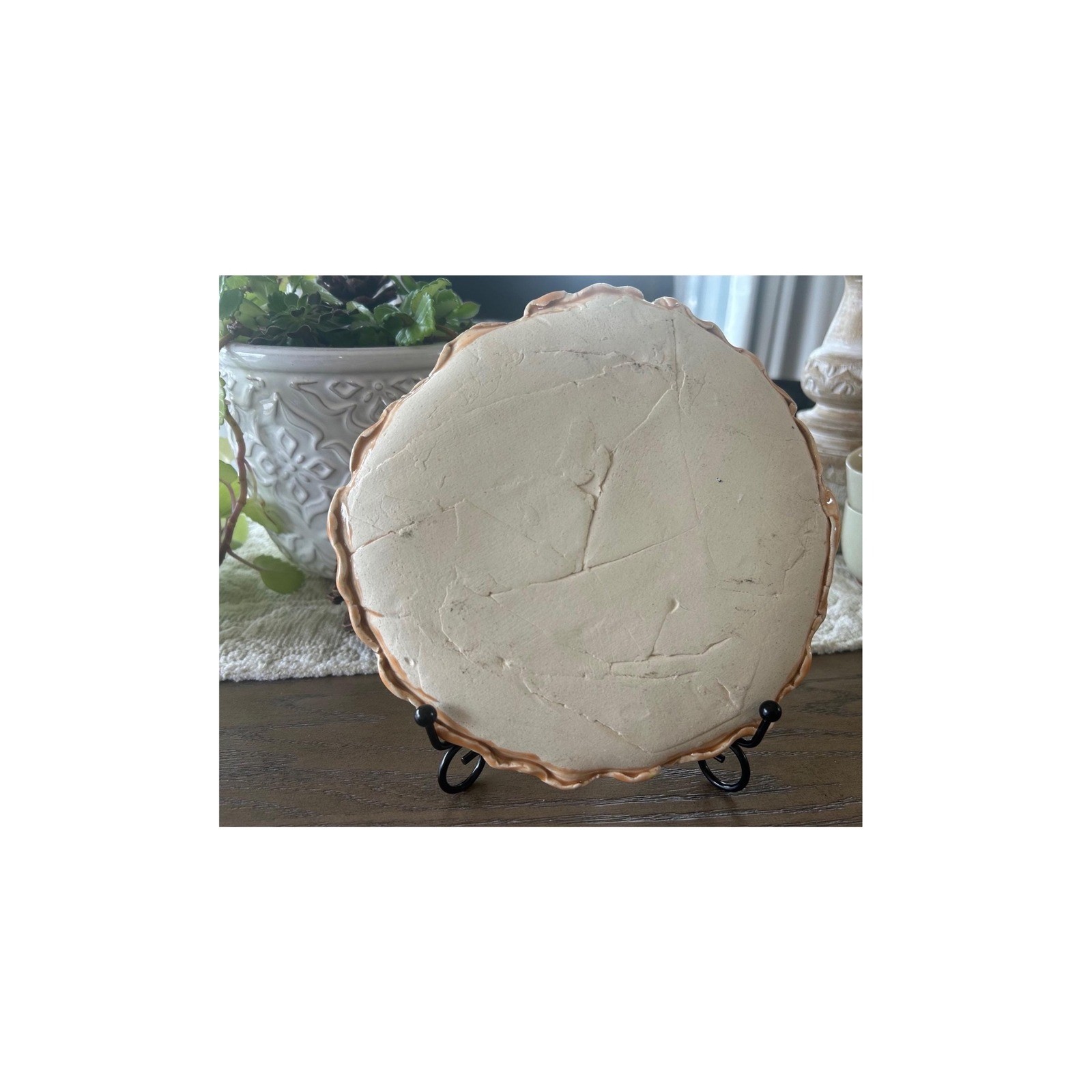 Handmade Studio Art Pottery Sunburst Ruffled Edge Decorative Plate 7.75in