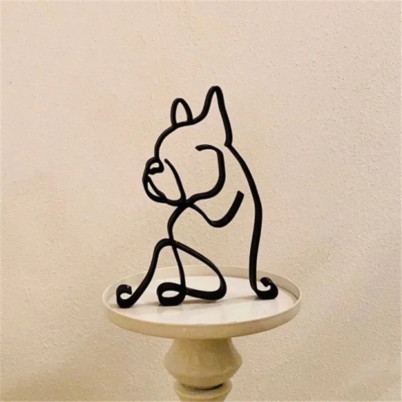Metal Cat Dog Statue Modern Abstract Art Sculpture Ornaments Home Office Decor