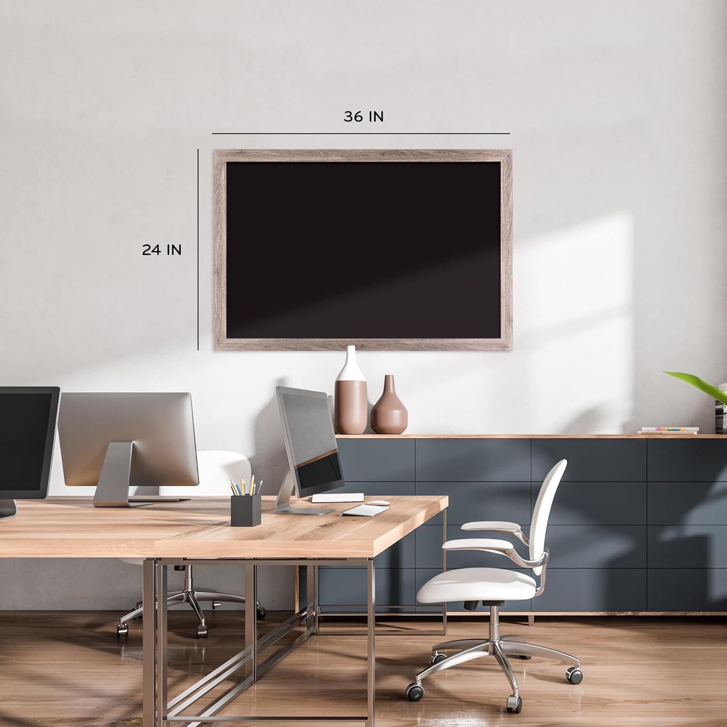 U Brands Magnetic Chalkboard 24×36 Rustic Wood Frame Matte Surface