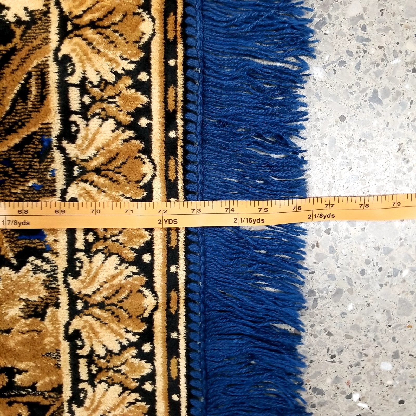 VTG Blue Gold Velvet Deer Fringe Wall Tapestry Rug Forest Scene Decor 48×73″