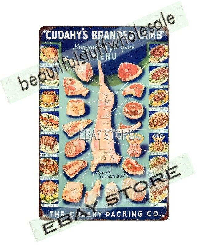 1940s branded lamb CUDAHY PACKING CO BUTCHER SHOP metal tin sign buy art posters