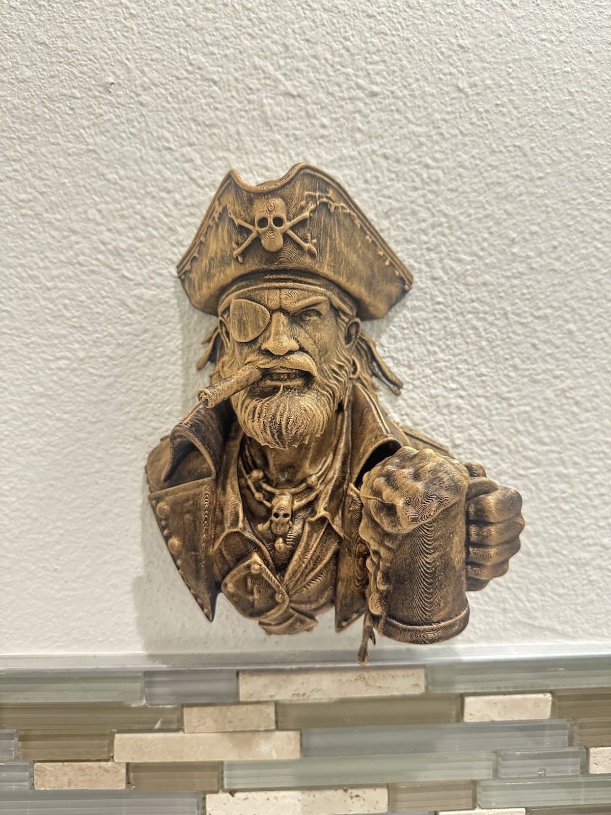Pirate Wall Mount Skull Decor Gothic Buccaneer Nautical Bar Art Man Cave Painted
