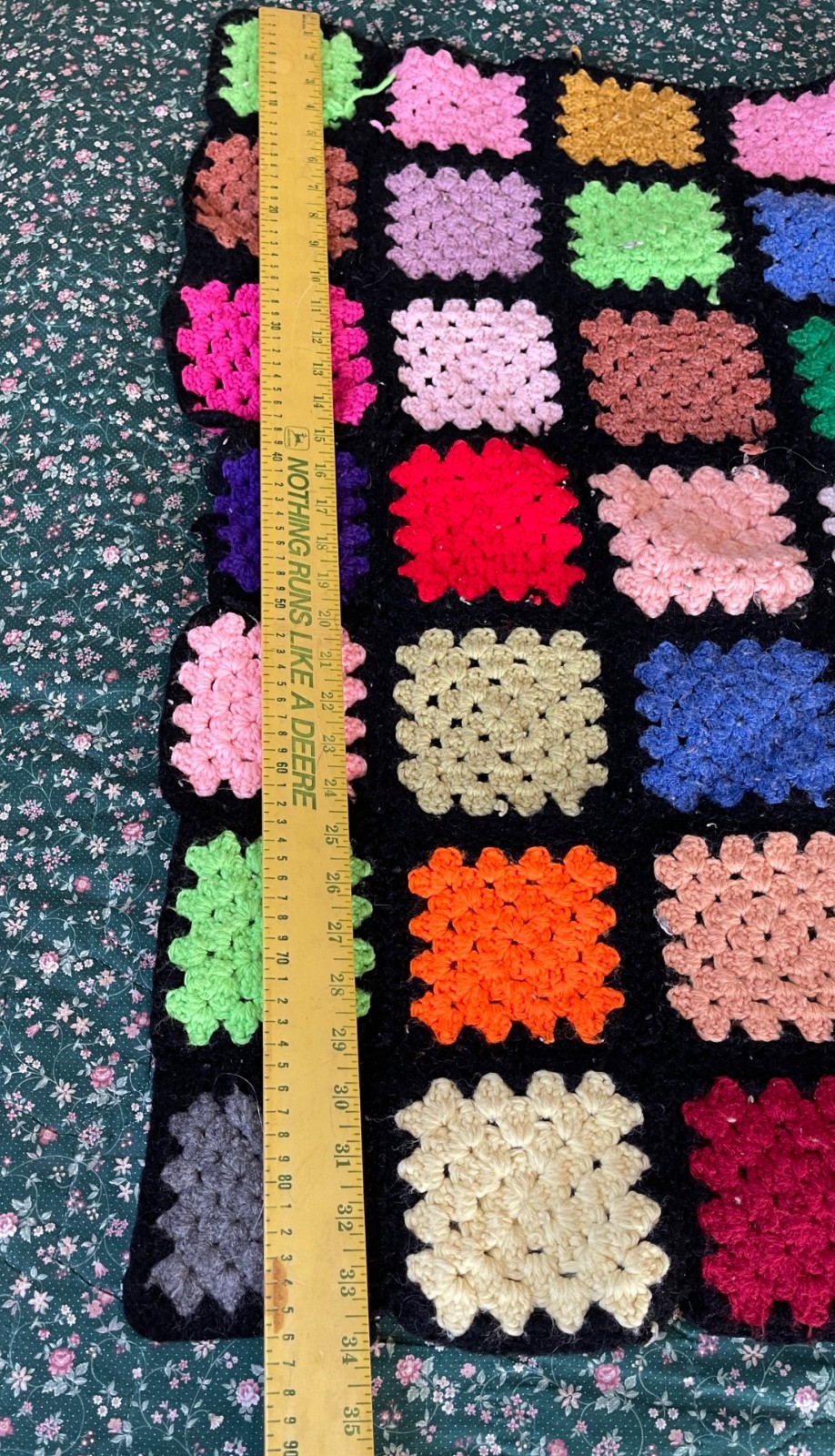 Granny Square Crocheted Throw Afghan Black Multicolor Small 29 x 34 Roseanne