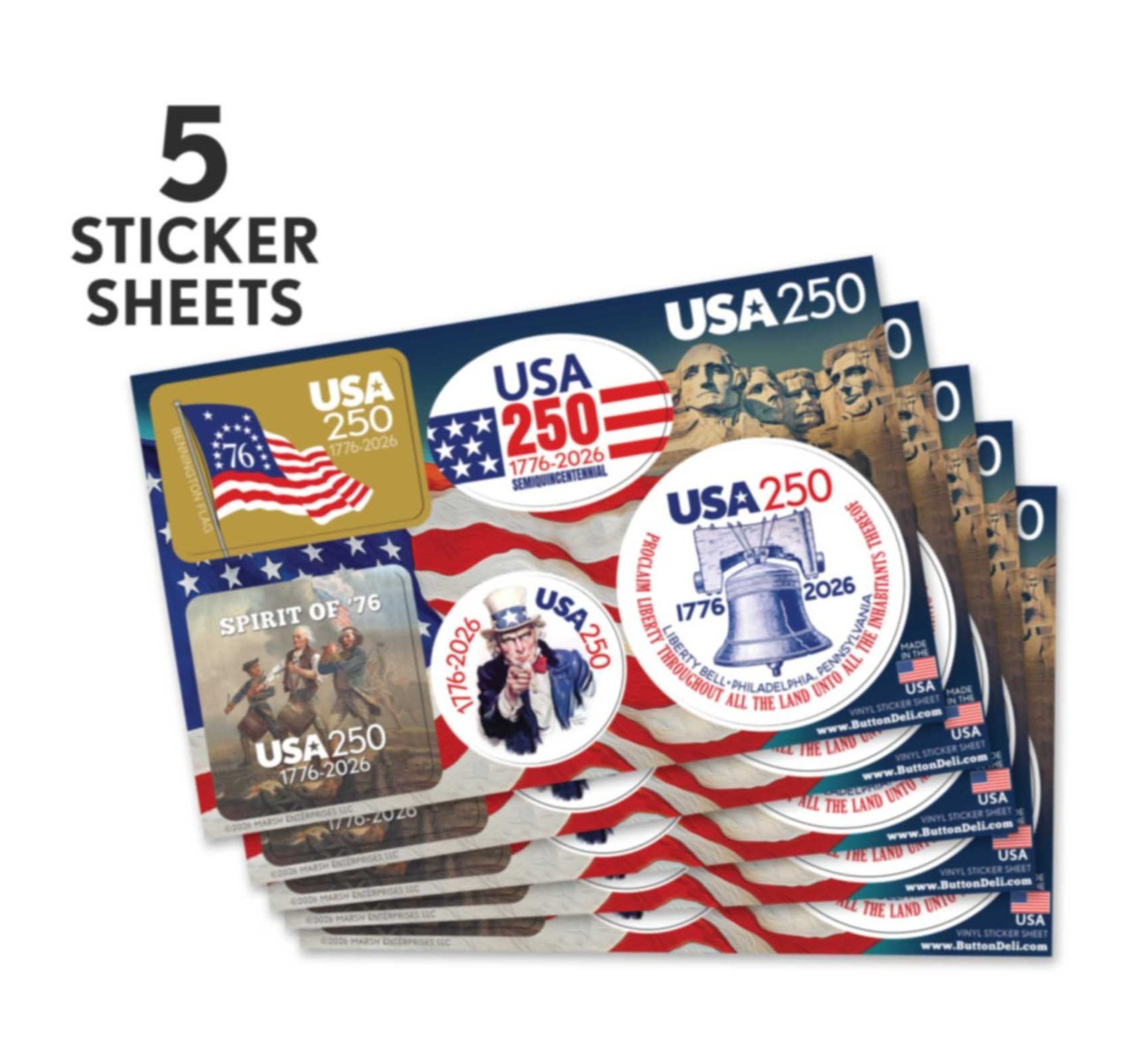 5 Die Cut Sticker Sheets – CLASSIC America, Semiquincentennial, 250 Freedom USA