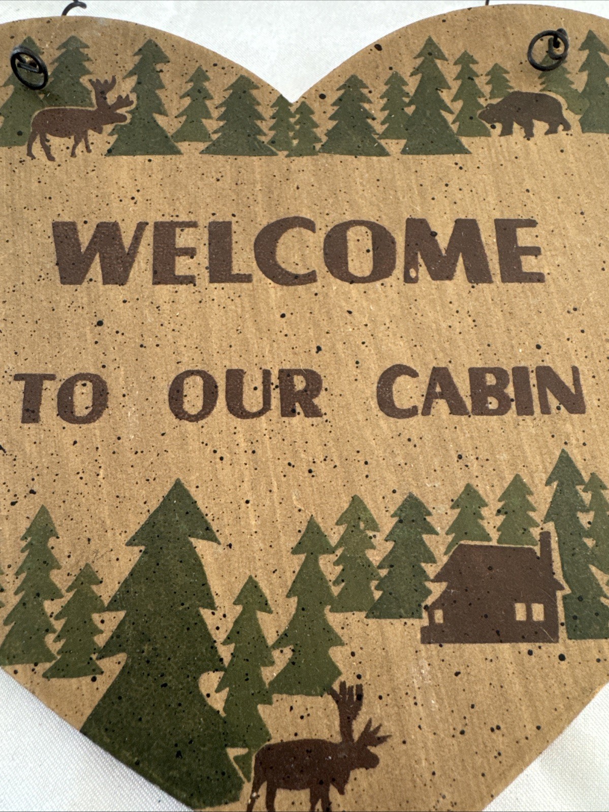 VTG Welcome To Our Cabin Sign Moose Bear Rustic Wood Heart Lodge Decor Wall Art