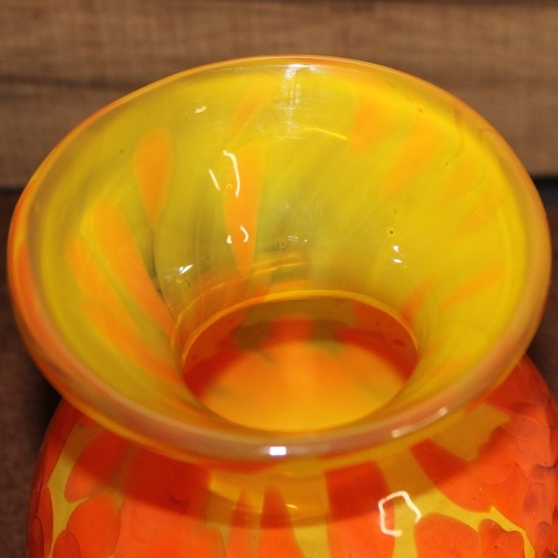 Hand Blown Glass Vase Orange/Yellow Confetti Effect Murano Style Art Glass
