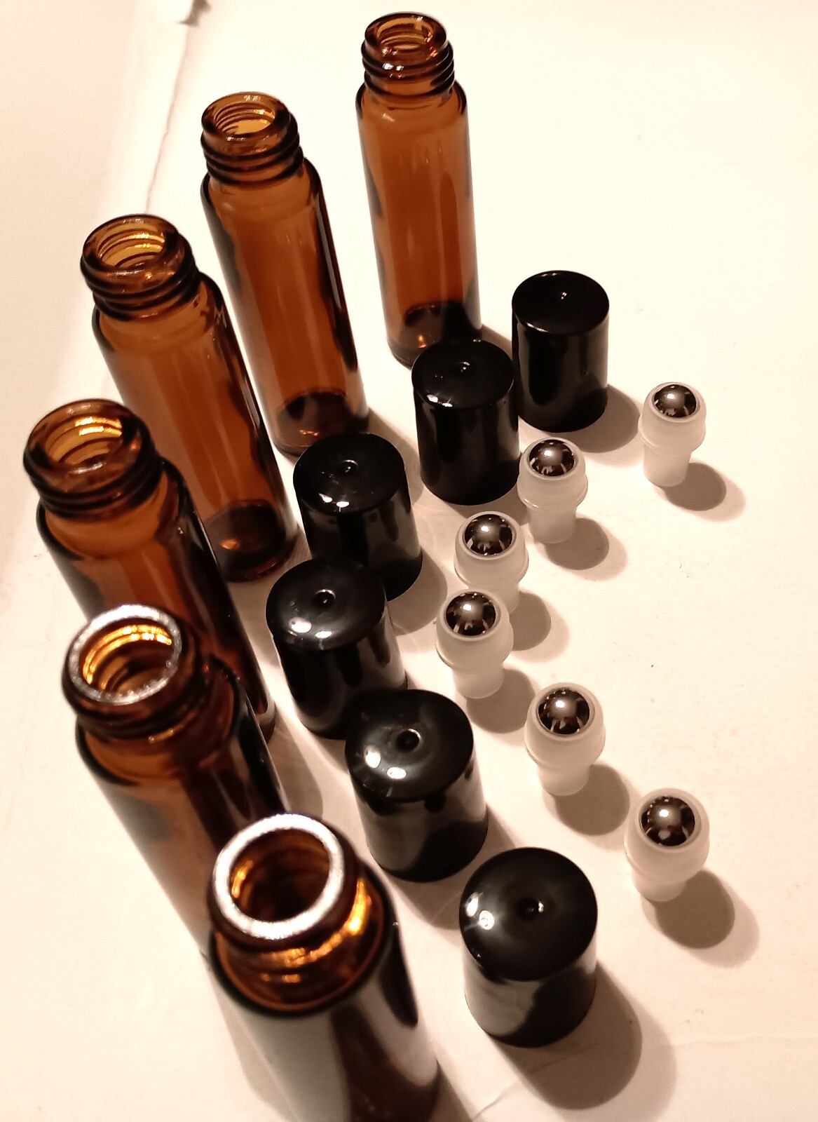 NEW 6 Amber 10ml Glass Roll-on Bottles Stainless Steel Ball *** EMPTY ***