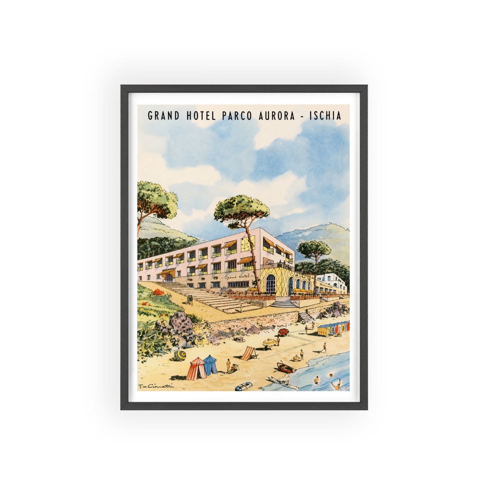 Grand Hotel Parco Aurora Ischia Poster with Wooden Frame | Vintage Travel Art