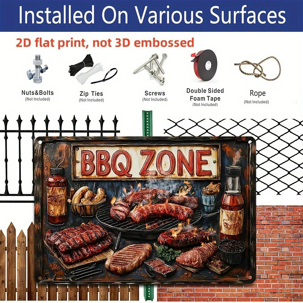 BBQ ZONE Sign Food Kitchen Retro Street Metal Tin Signs Wall Art Home Rustic Bub