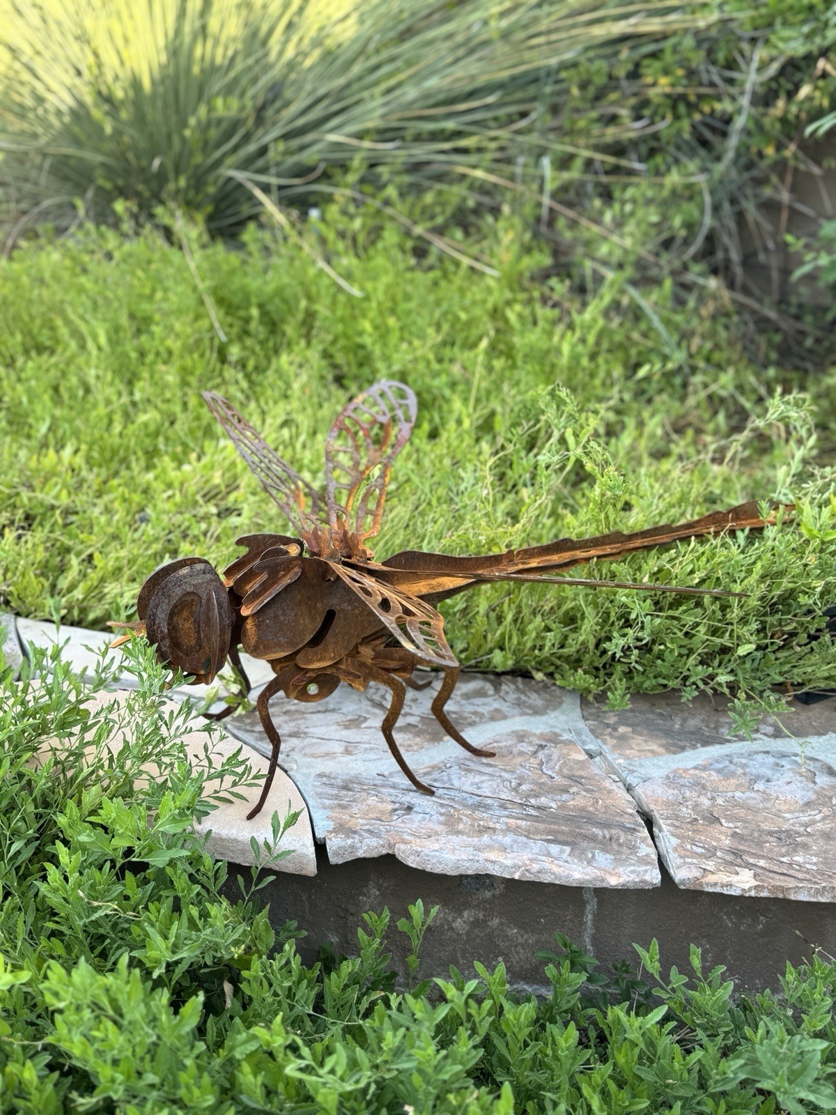 Hand-crafted Metal Dragonfly Sculpture-Rustic Patina- One Of A Kind Art Piece