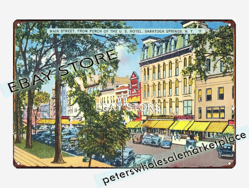 1930-45 Main Street, porch of U. S. Hotel, Saratoga Springs, New York tin sign