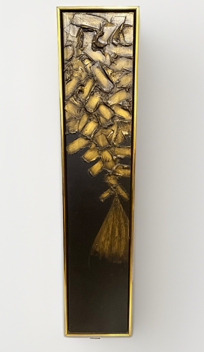Vintage MCM Brutalist Abstract Textured Wall Art Gold Bronze Panel 41×9