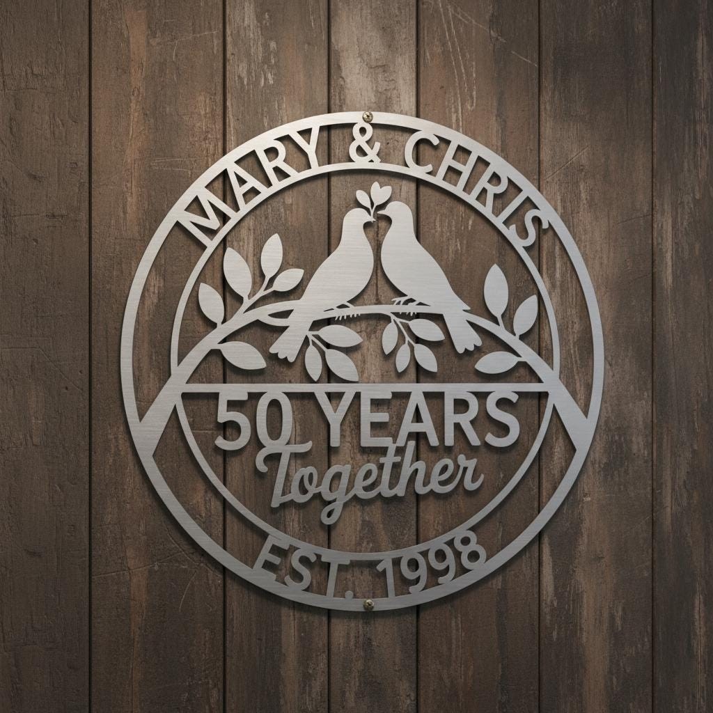 Personalized Metal Anniversary Wall Sign, Custom 10–50 Years Together Gift